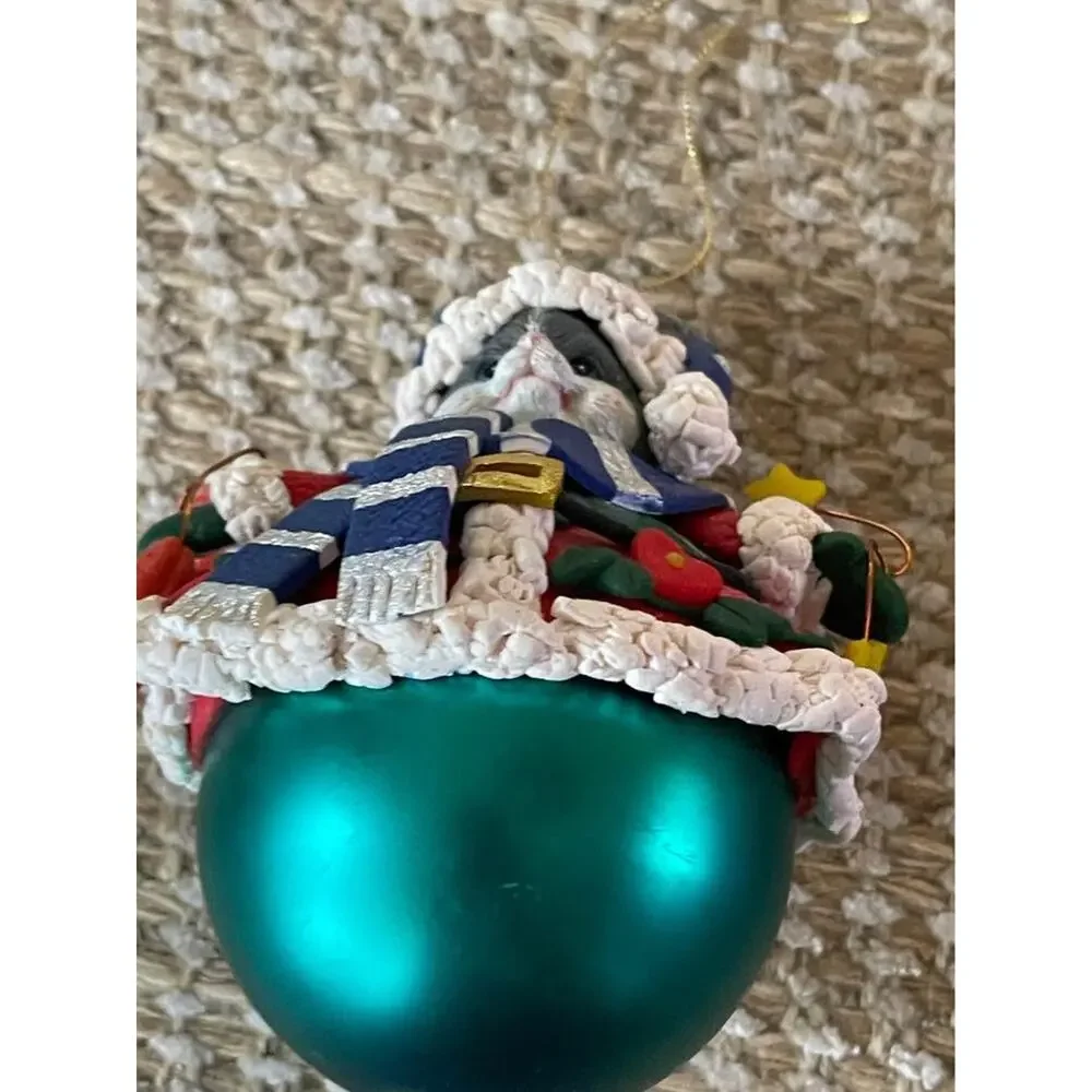 fat cat Christmas ornament blown glass ball